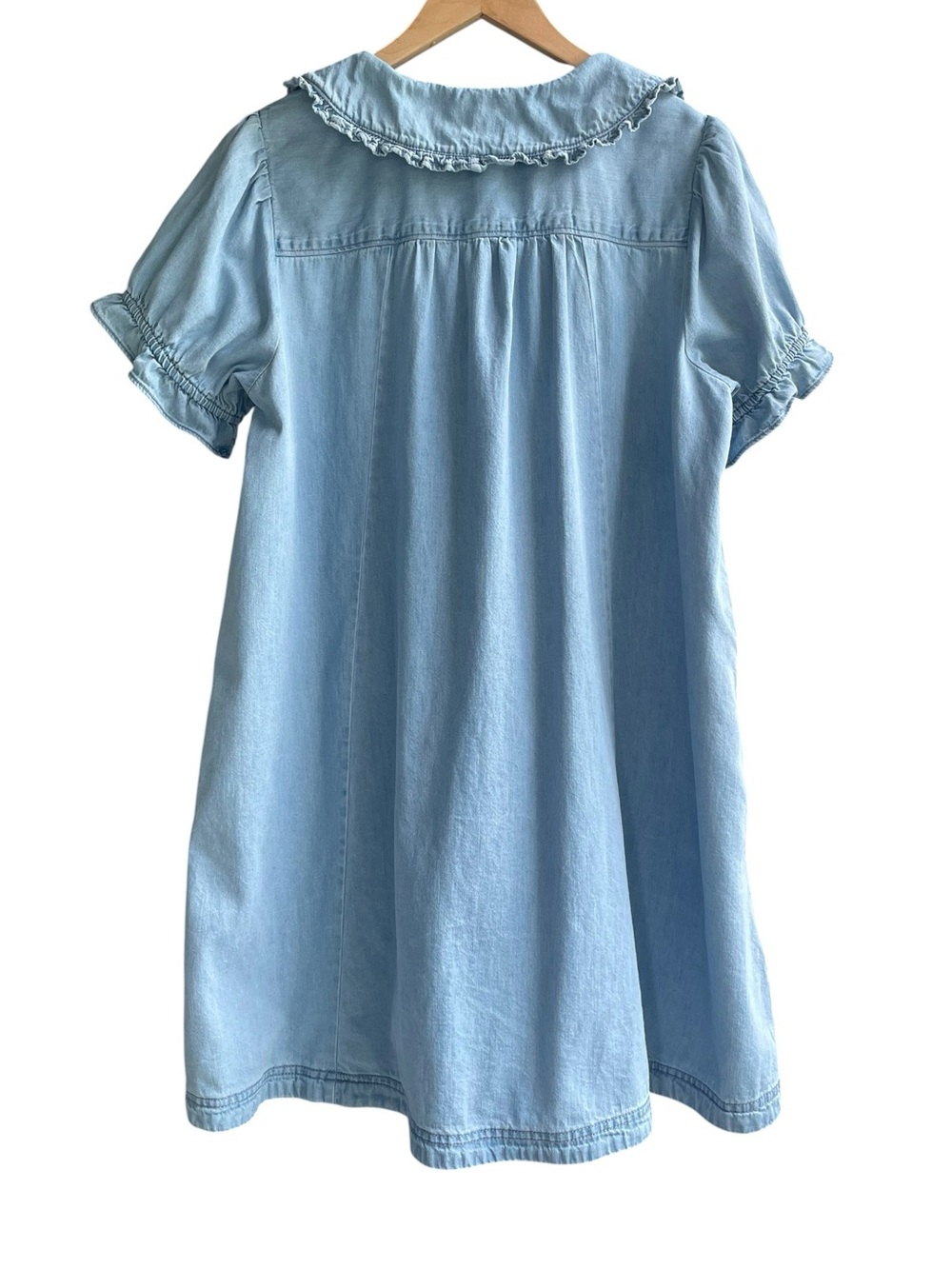 The Keira Denim Mini Dress Anthropologie Pilcro Cotton Light Wash Boho Size L - Picture 4 of 15
